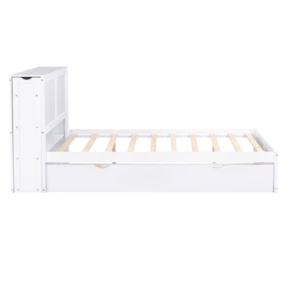 Full Storage Platform Bed with Trundle White