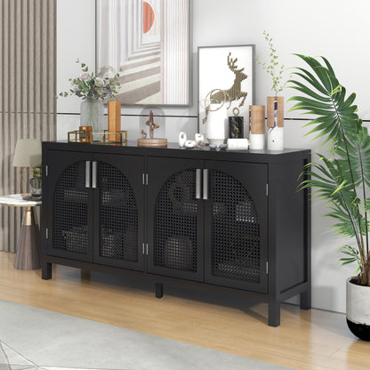 Storage Sideboard with Rattan Doors Black