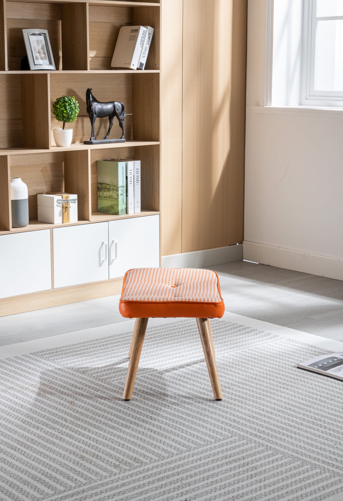 Wooden Step Ottoman with Cushion Orange