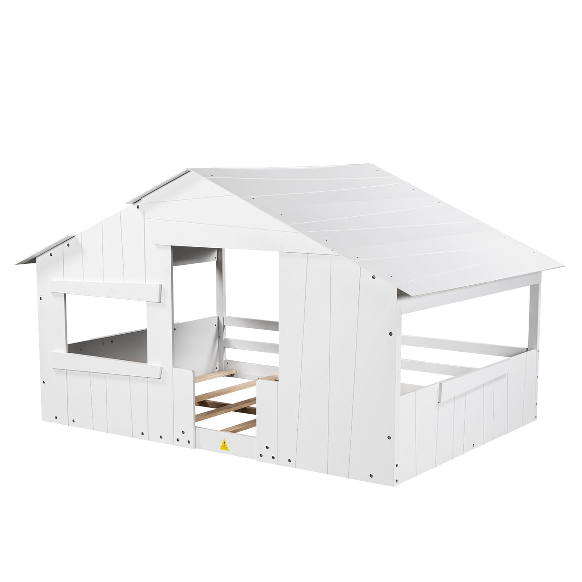Full Wood Bed with Roof Frame White