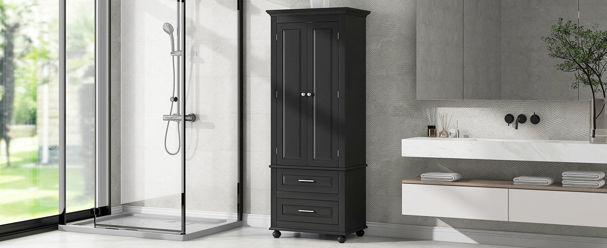 Tall Black Storage Cabinet with Drawers