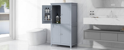 Gray Bathroom Floor Cabinet with Adjustable Shelves