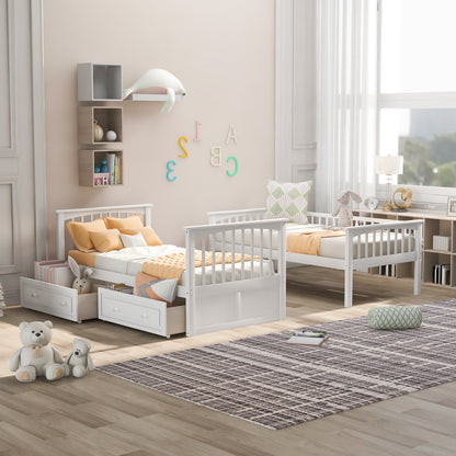 Twin Bunk Bed with Drawers White