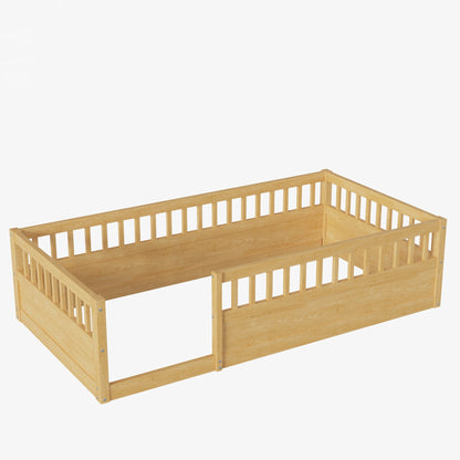 Natural Kids Floor Bed Frame with Fence
