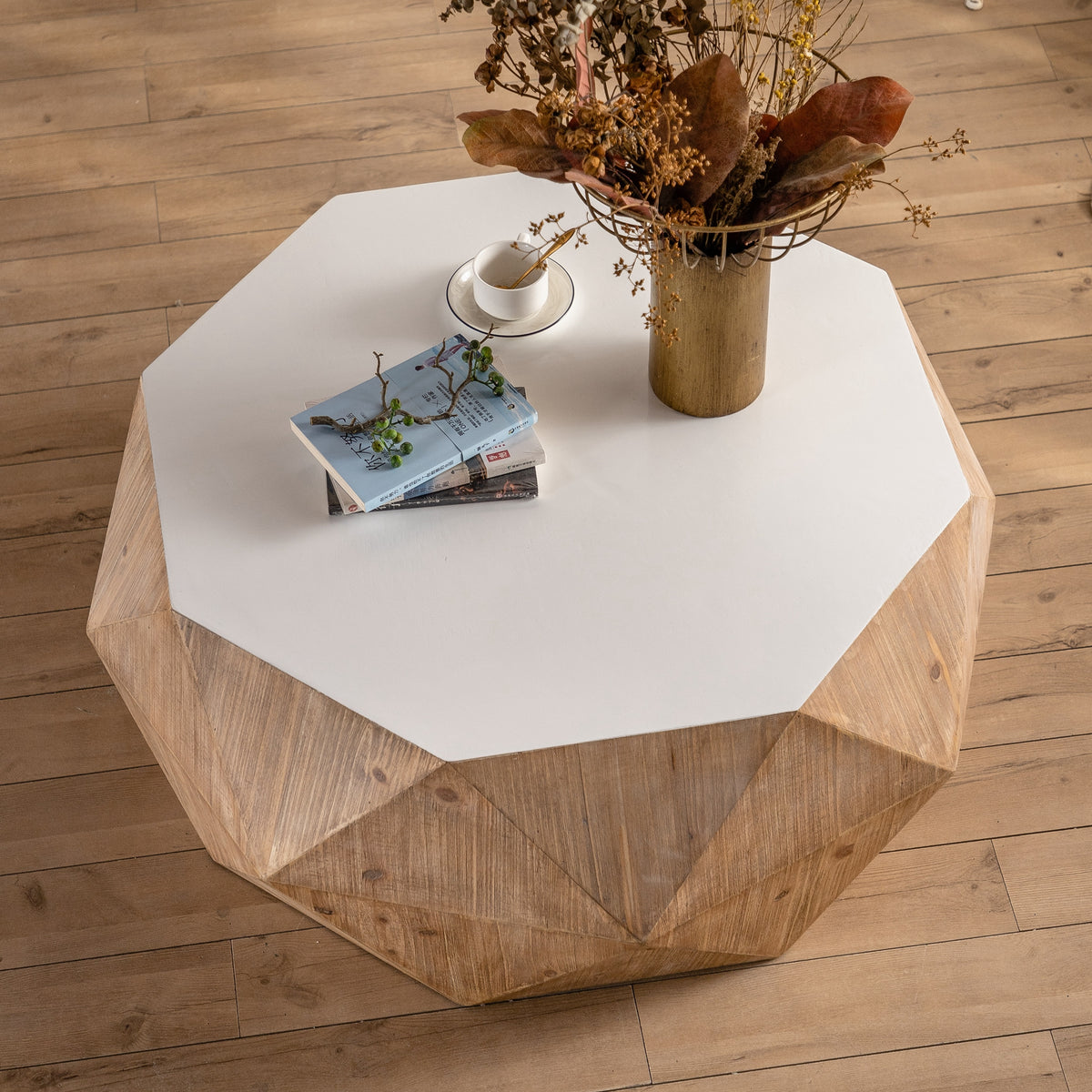 White & Oak Embossed Coffee Table – Vintage Fir Wood with 3D Relief Pattern
