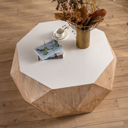 White & Oak Embossed Coffee Table – Vintage Fir Wood with 3D Relief Pattern