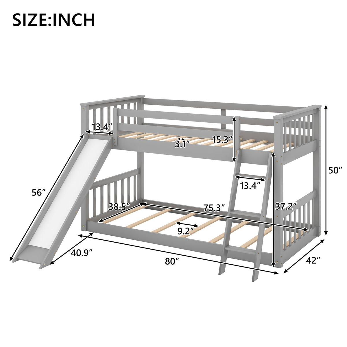 Twin Over Twin Bunk Bed Gray