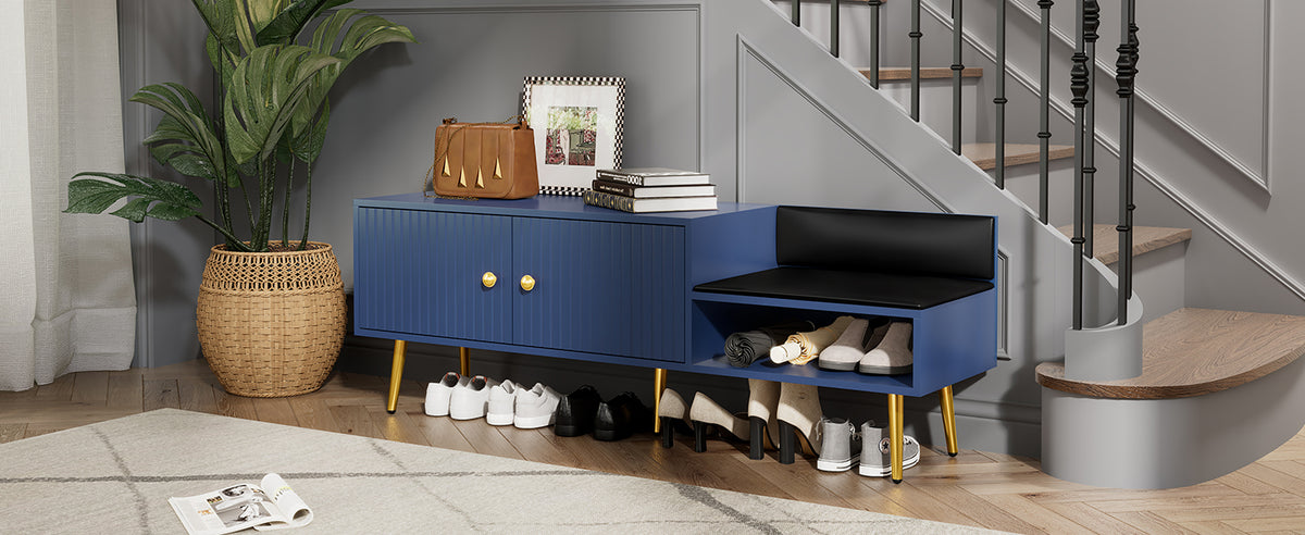 Modern Hidden Storage Bench Navy Upholstered Seat