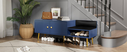 Modern Hidden Storage Bench Navy Upholstered Seat