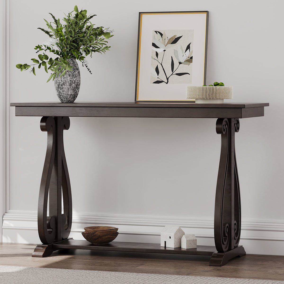 Rustic 48” Wood Console Table – Espresso