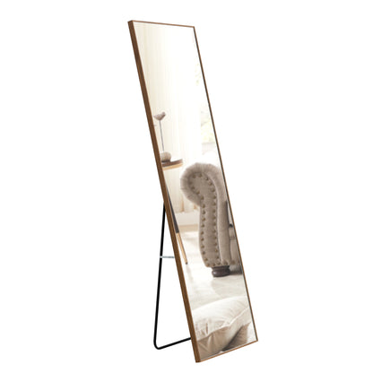 Brown Full-Length Floor Mirror Solid Wood Frame