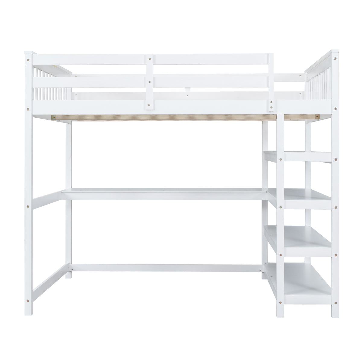 Full Loft Bed with Storage Desk – White