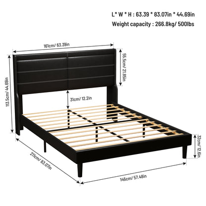 Queen Platform Bed PU Leather Black