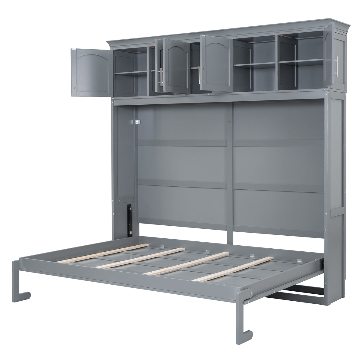 Gray Murphy Bed with Top Cabinets