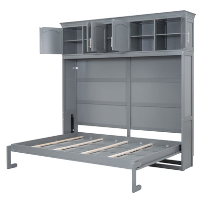 Gray Murphy Bed with Top Cabinets