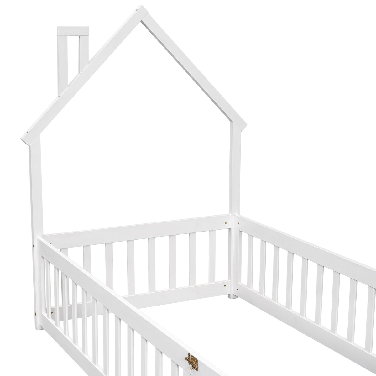 Twin Floor Bed with Fence – White Finish