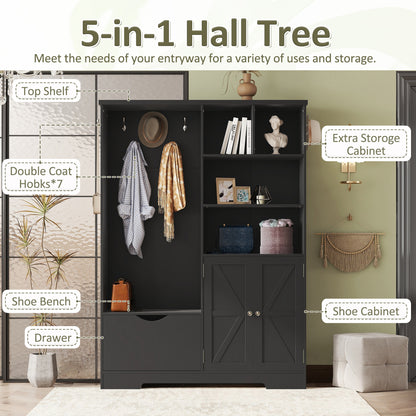 Hall Tree Storage Cabinet Black