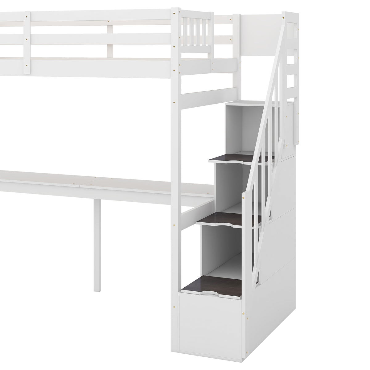 Twin Loft Bed with Staircase and Desk White