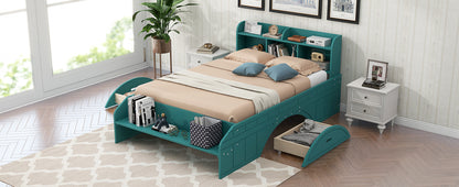 Full Platform Bed with Headboard Dark Green