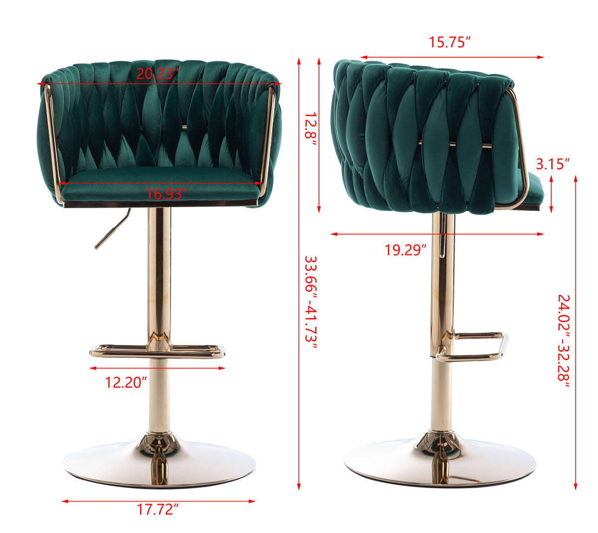Velvet Swivel Bar Stools Set of 2 Green