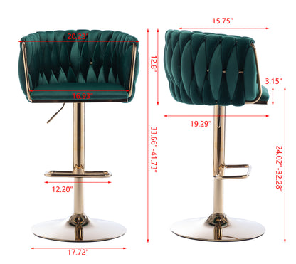 Velvet Swivel Bar Stools Set of 2 Green