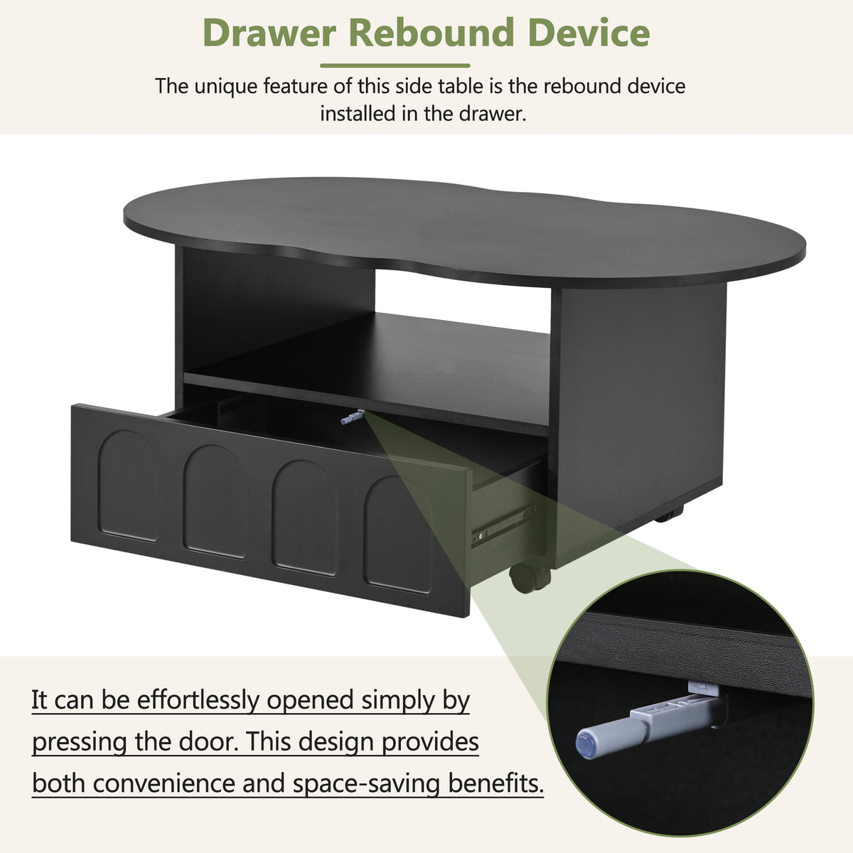 Cream Coffee Table with Storage Drawers – Black
