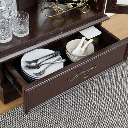 Light Oak Display Cabinet with Glass Frame and Drawer