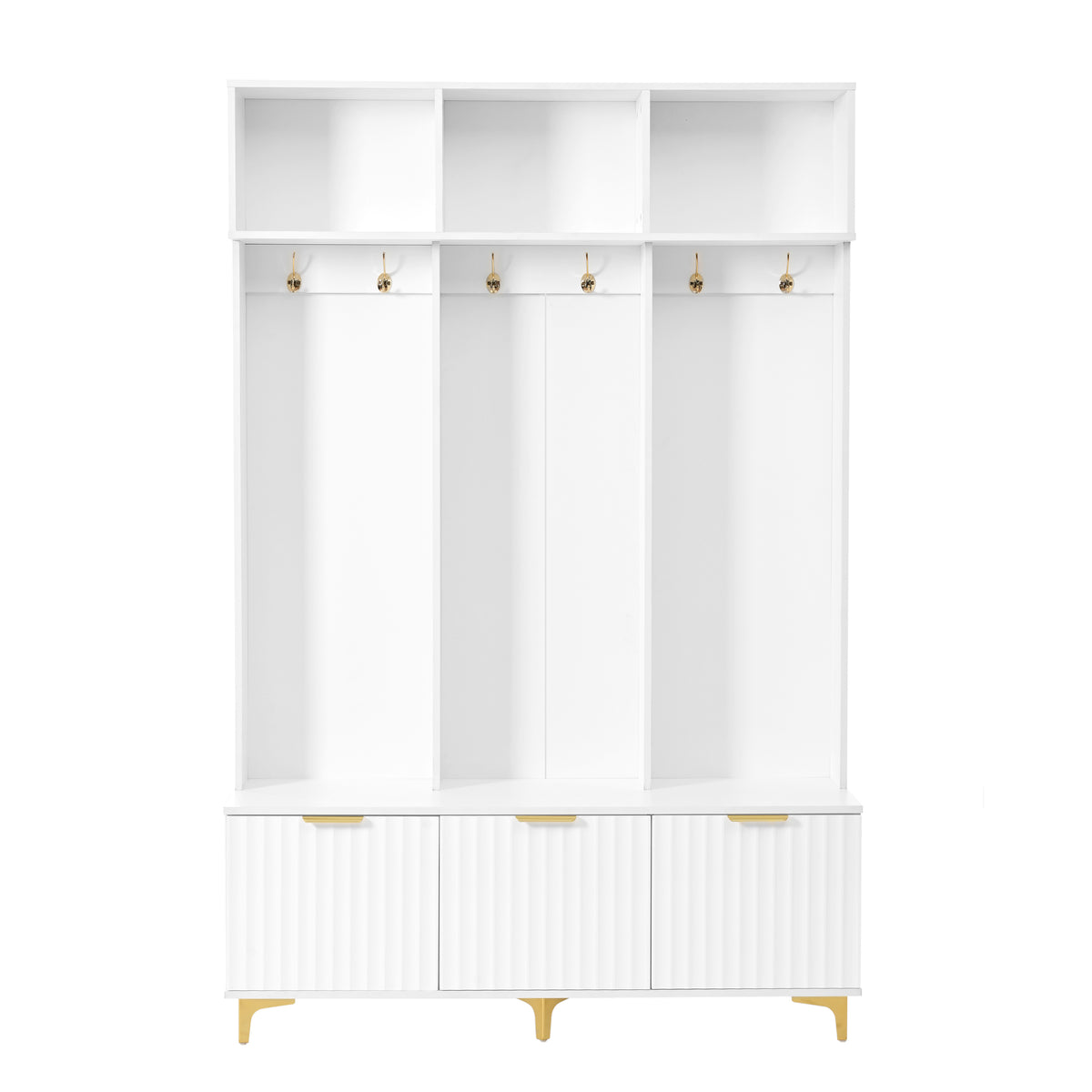 Luxury Storage Hall Bench with Gold Hooks Gray