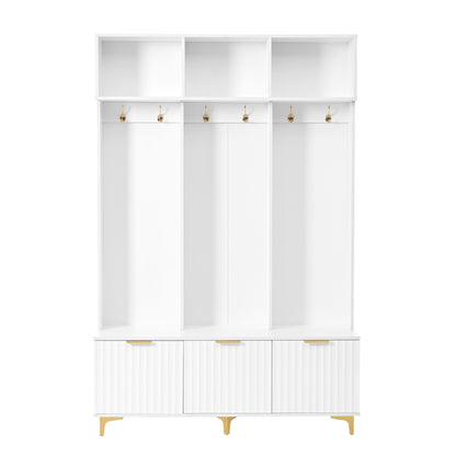 Luxury Storage Hall Bench with Gold Hooks Gray