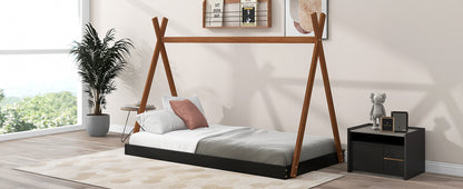 Twin Bed with Triangle Tent Frame Brown