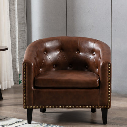 PU Leather Barrel Club Chair – Tufted Lounge Design