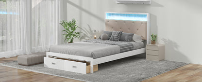 Full Platform Bed with LED Headboard White