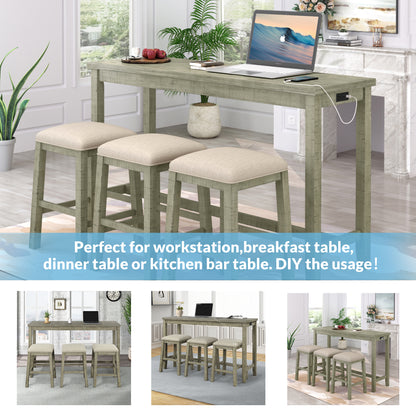 Counter Dining Set with Fabric Stools Green