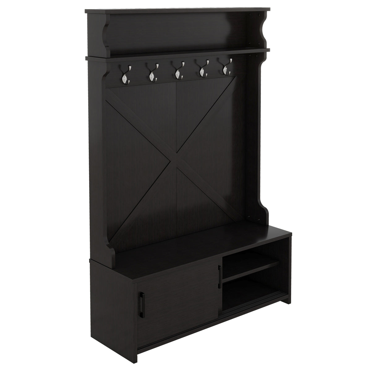 Hall Tree with Sliding Door and Hooks Black