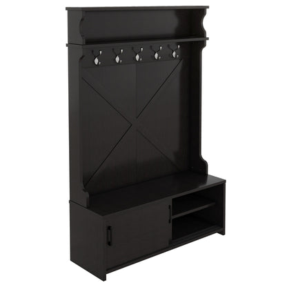 Hall Tree with Sliding Door and Hooks Black