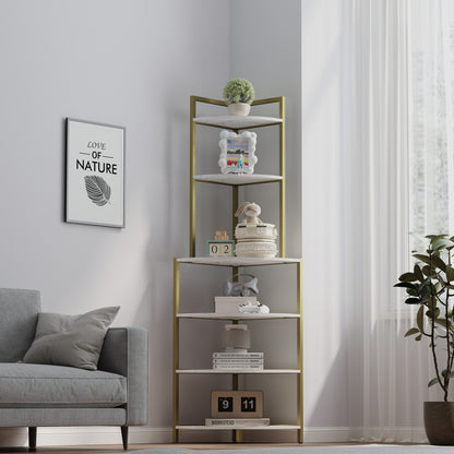 6-Tier Wooden Bookshelf Corner Storage Brown