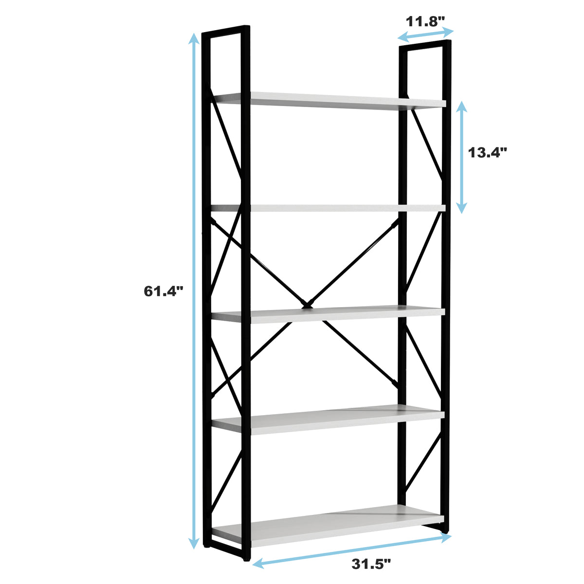 White 5-Tier Open Display Bookshelf
