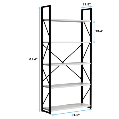White 5-Tier Open Display Bookshelf