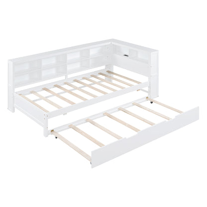 Twin Daybed with Storage Shelf White