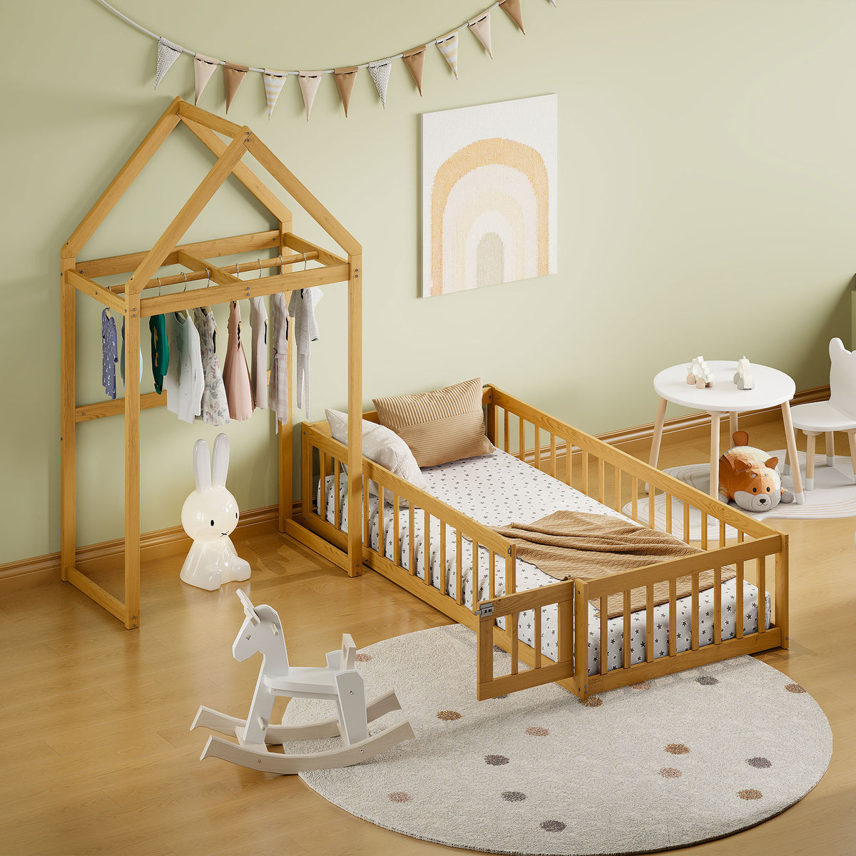 Twin Children’s Bed with Rack Natural