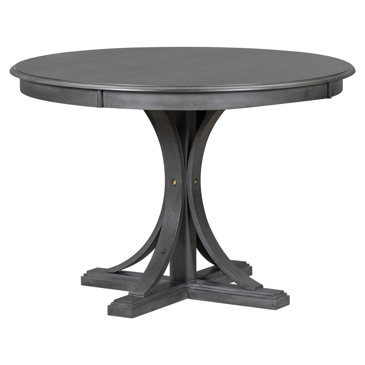 Dark Gray 5-Piece Round Dining Set – Solid Wood Table with Upholstered Chairs