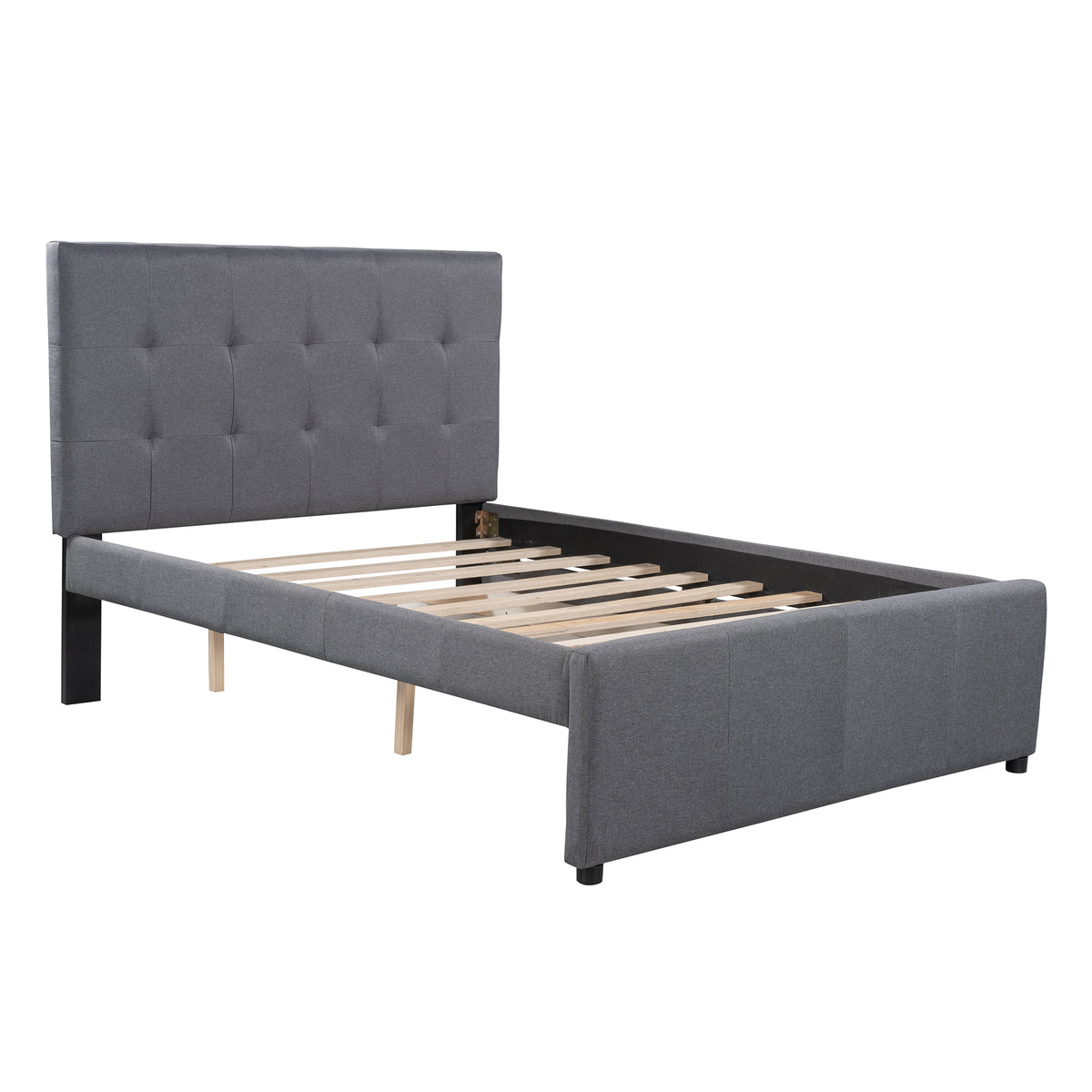 Linen Platform Bed with Headboard White