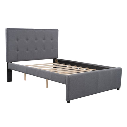 Linen Platform Bed with Headboard White