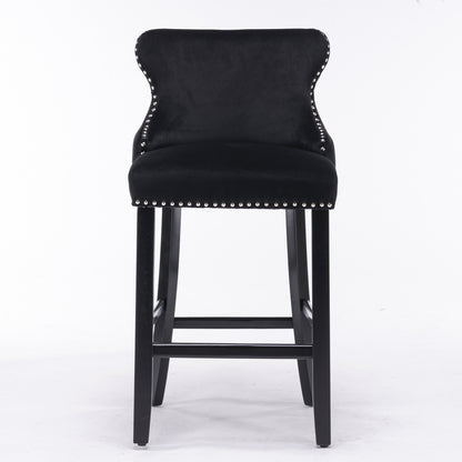 Velvet Bar Stools Set of 2 Black