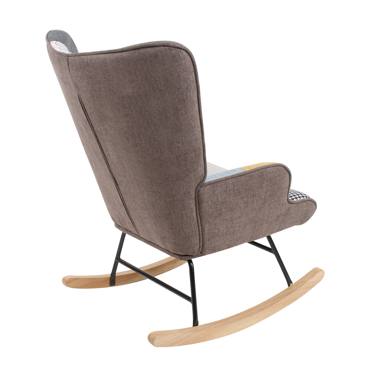 Mid-Century Rocking Chair with Ottoman – Patchwork Linen