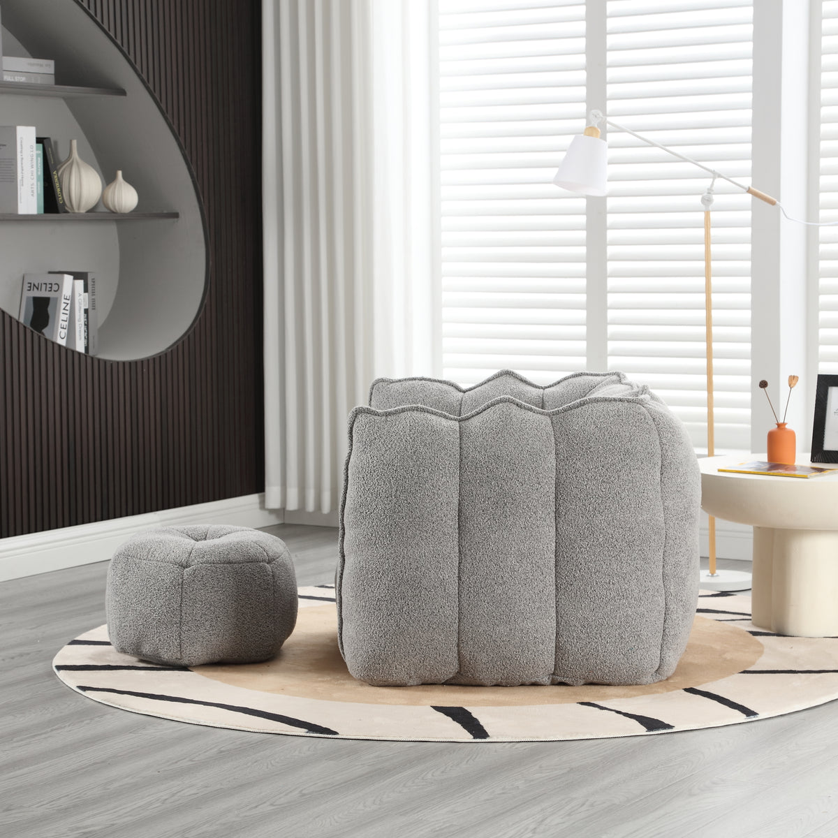 Soft Bean Bag Chair – Beige High-Resilience Foam