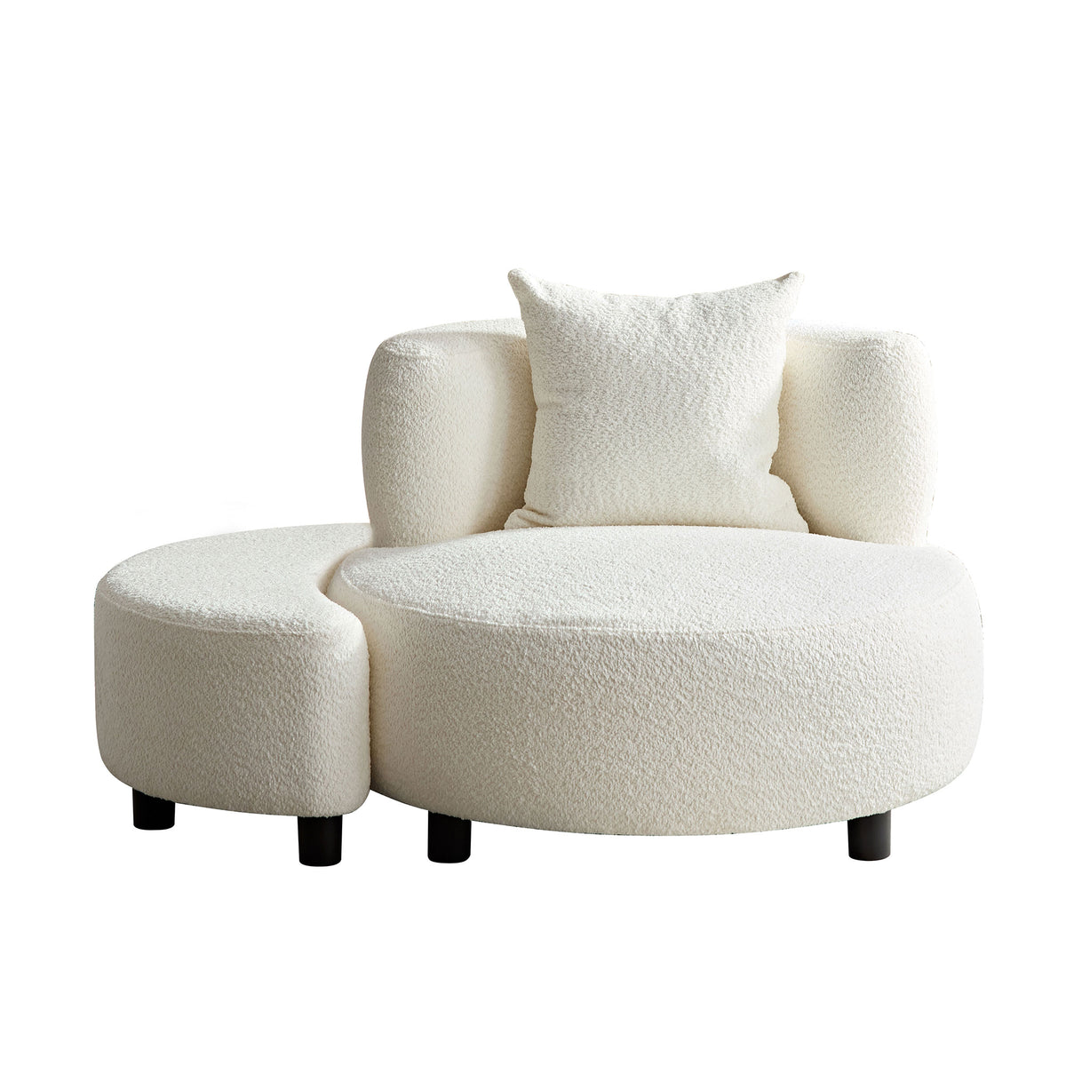 Beige Teddy Fabric Accent Chair with Ottoman – Ergonomic Lounge Set