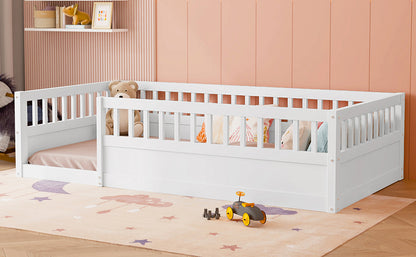 Wood Floor Twin Bed with Fence White