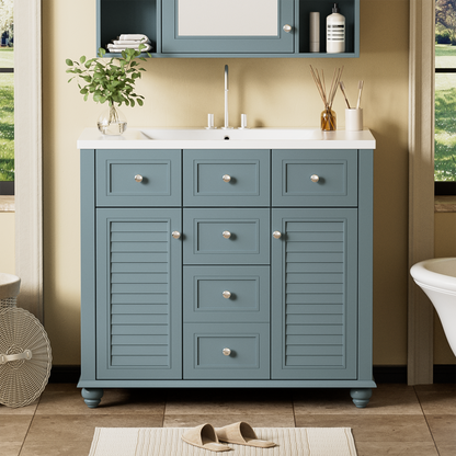 36-Inch Blue Bathroom Vanity with Resin Sink and Drawers