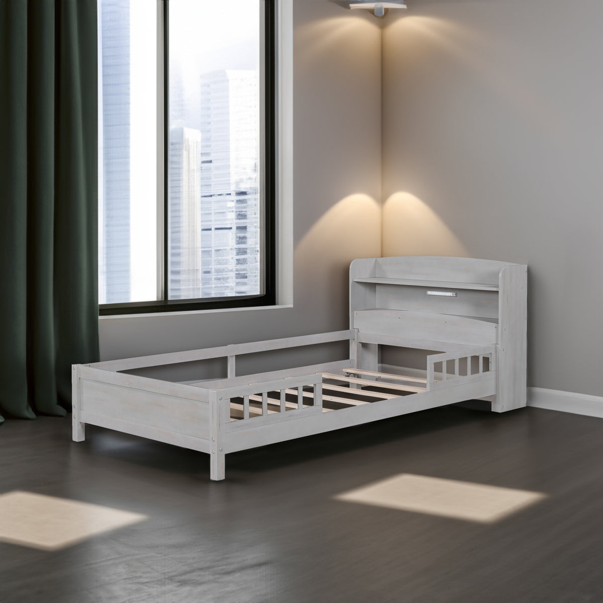Wood Platform Bed Antique Gray